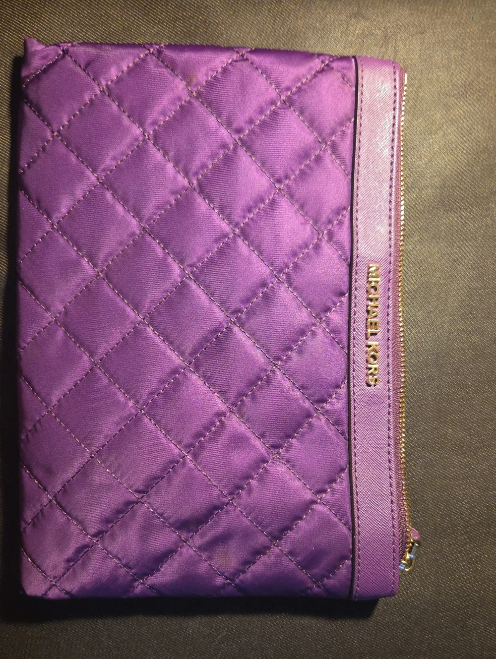 Michael Kors Violet Quilted Wristlet Clutch with Gold Hardware